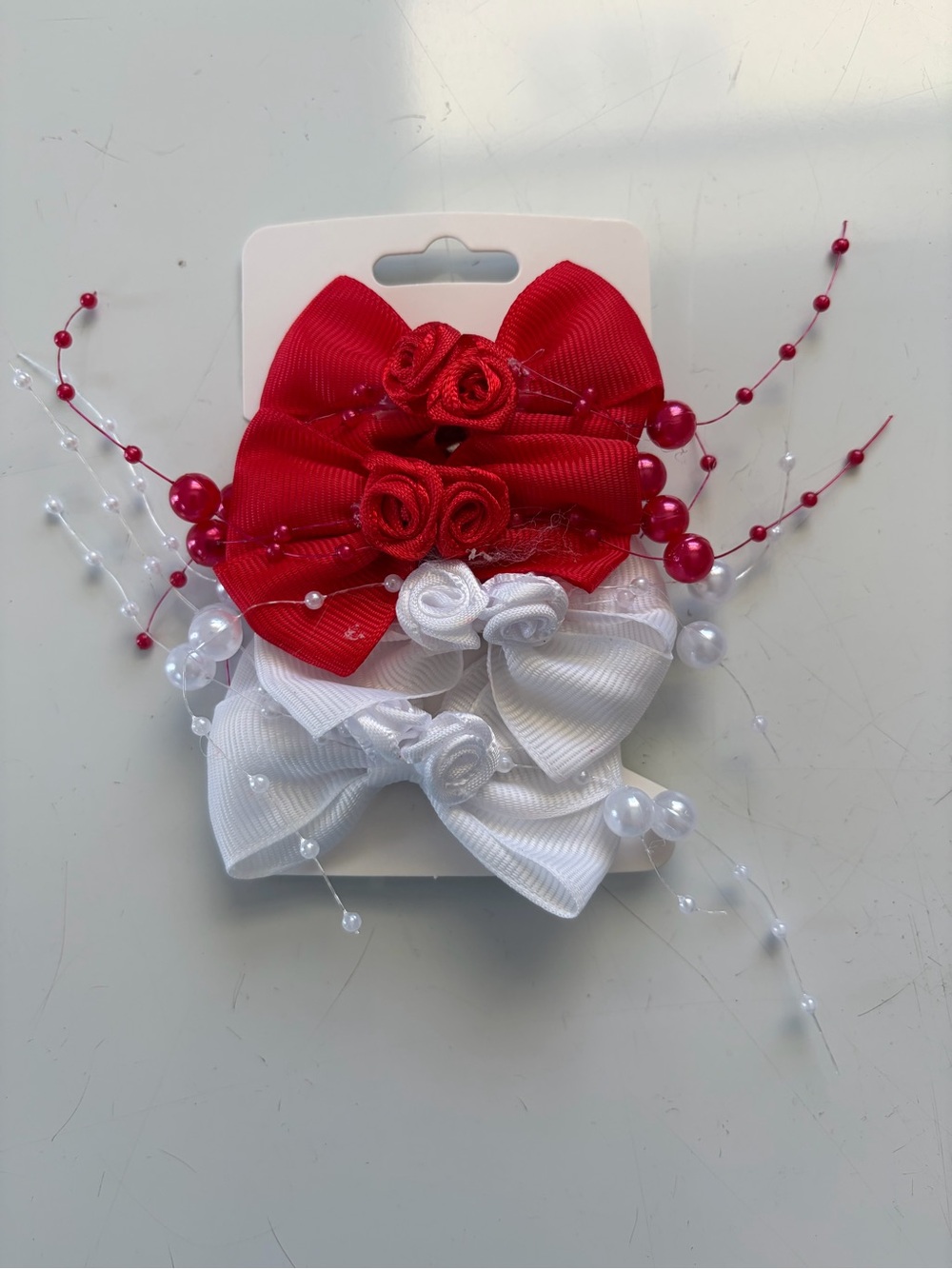 About A Girl Red and White Floral Bow Hair Clips Set
